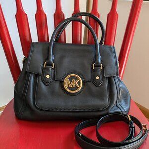 Michael Kors Margo Black Pebbled Leather Crossbody Satchel Bag Purse Handles